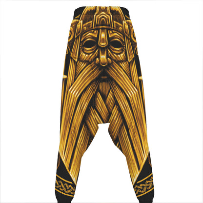 Gold Viking Norse God Odin Print Hammer Pants