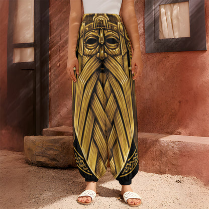 Gold Viking Norse God Odin Print Harem Pants
