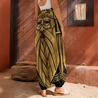 Gold Viking Norse God Odin Print Harem Pants