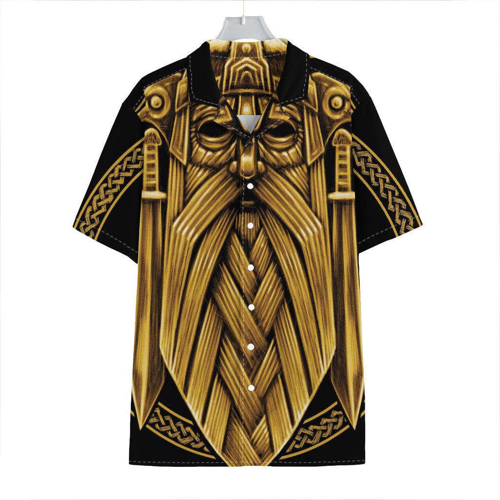 Gold Viking Norse God Odin Print Hawaiian Shirt