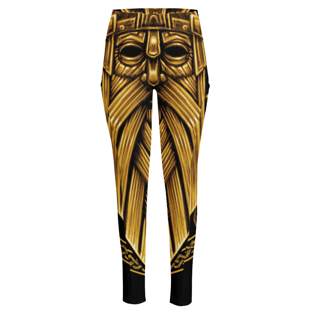 Gold Viking Norse God Odin Print High-Waisted Pocket Leggings