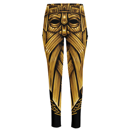 Gold Viking Norse God Odin Print High-Waisted Pocket Leggings