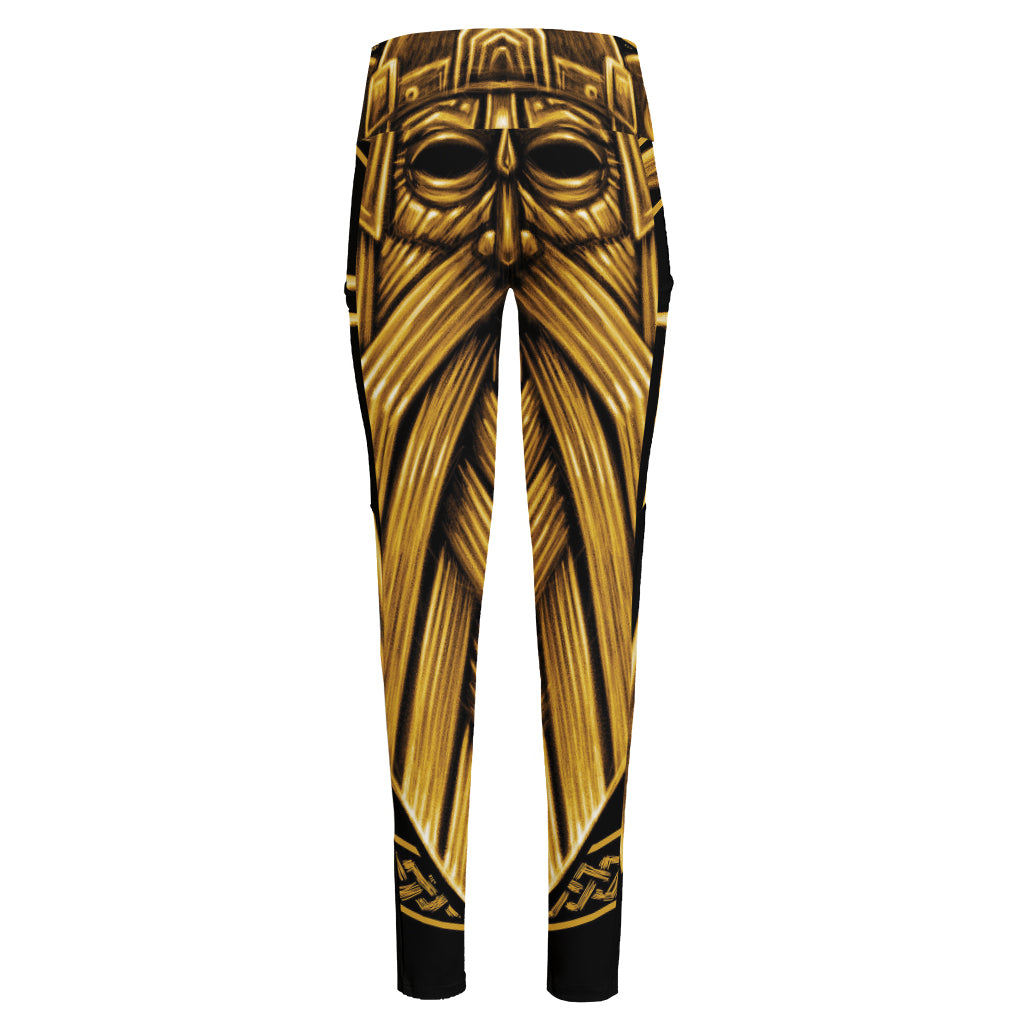 Gold Viking Norse God Odin Print High-Waisted Pocket Leggings