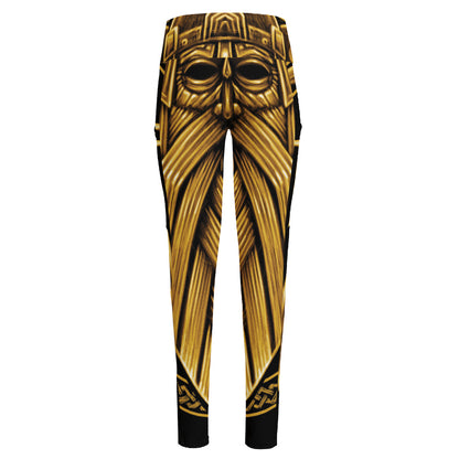 Gold Viking Norse God Odin Print High-Waisted Pocket Leggings