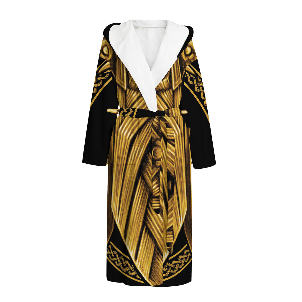 Gold Viking Norse God Odin Print Hooded Bathrobe