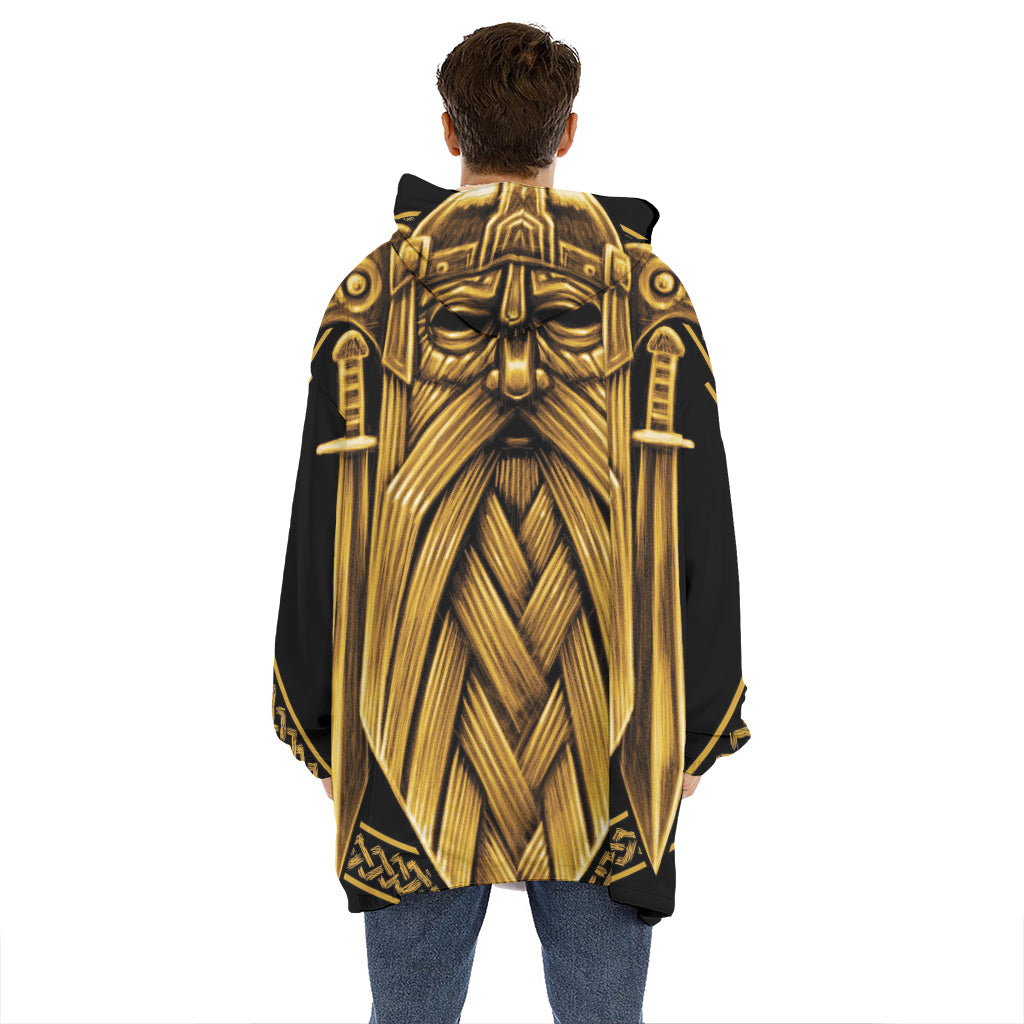 Gold Viking Norse God Odin Print Hoodie Blanket