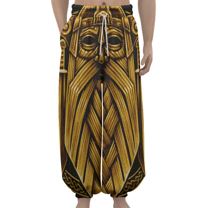 Gold Viking Norse God Odin Print Lantern Pants