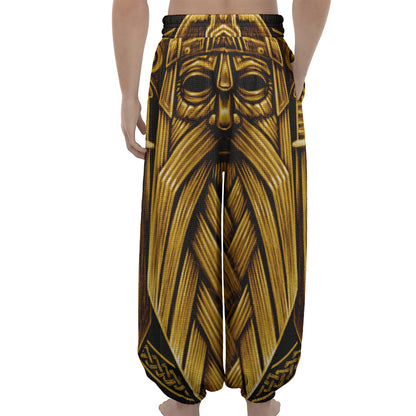 Gold Viking Norse God Odin Print Lantern Pants