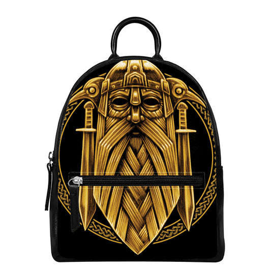 Gold Viking Norse God Odin Print Leather Backpack