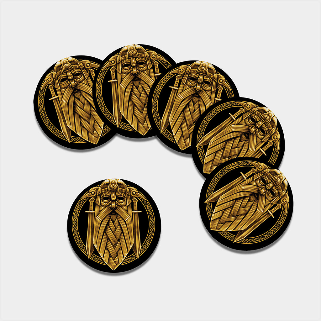 Gold Viking Norse God Odin Print Leather Coaster Set