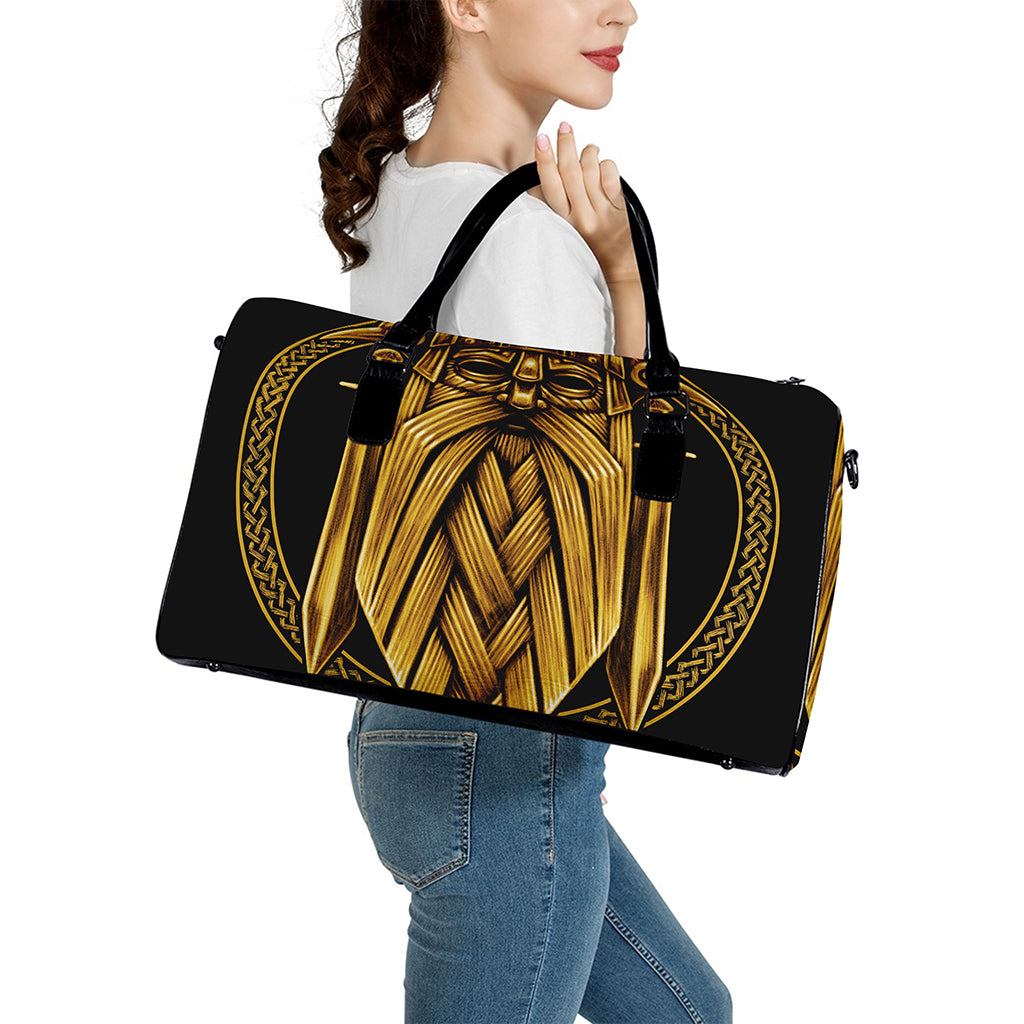 Gold Viking Norse God Odin Print Leather Duffle Bag