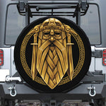 Gold Viking Norse God Odin Print Leather Spare Tire Cover