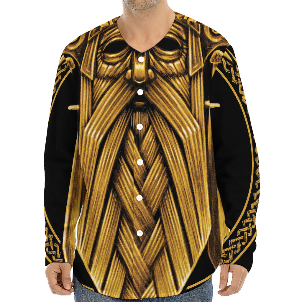 Gold Viking Norse God Odin Print Long Sleeve Baseball Jersey