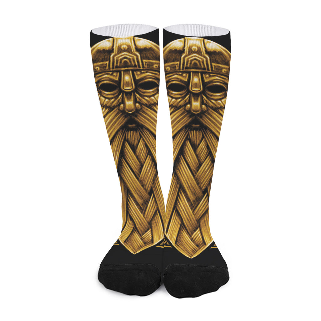 Gold Viking Norse God Odin Print Long Socks