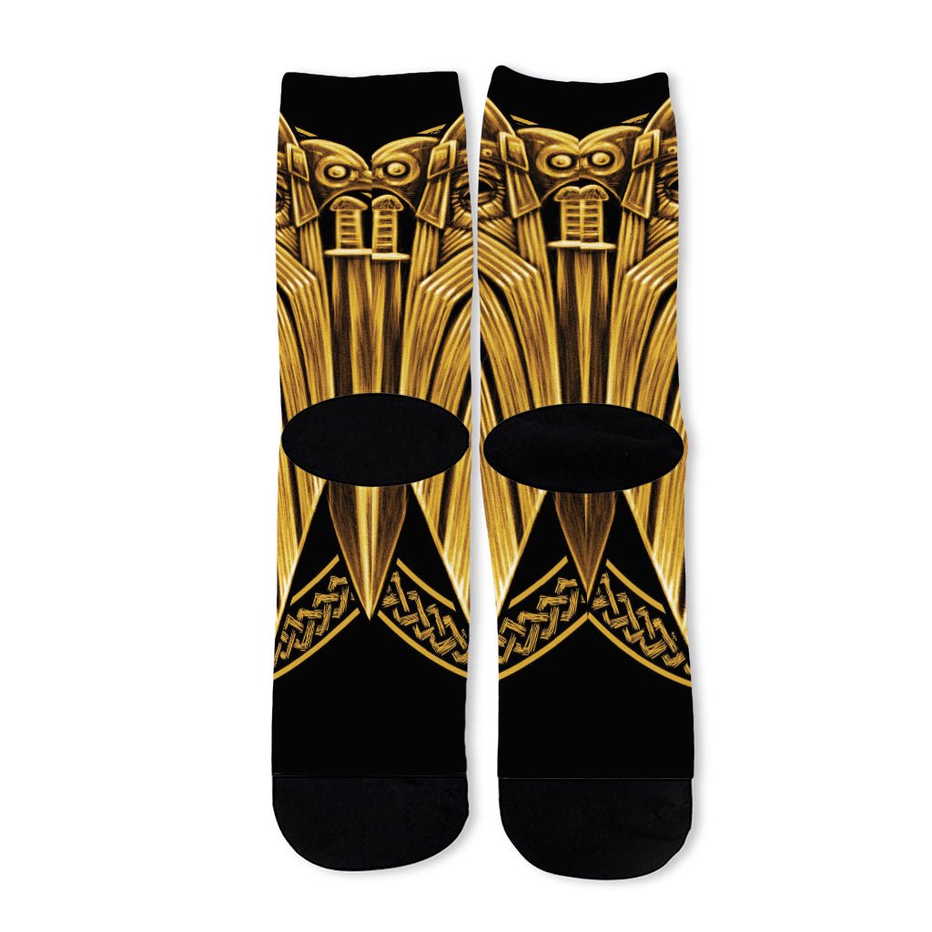 Gold Viking Norse God Odin Print Long Socks