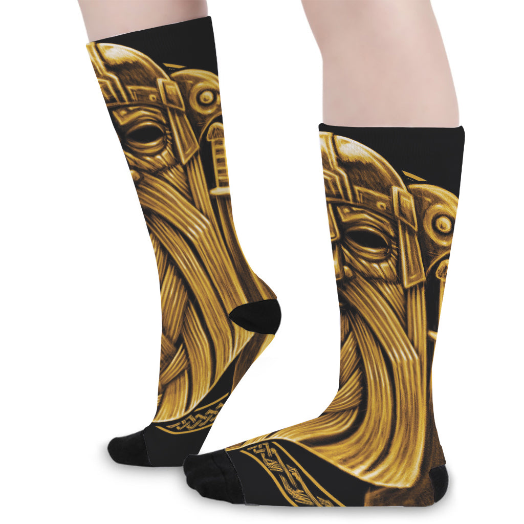 Gold Viking Norse God Odin Print Long Socks