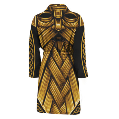 Gold Viking Norse God Odin Print Men's Bathrobe
