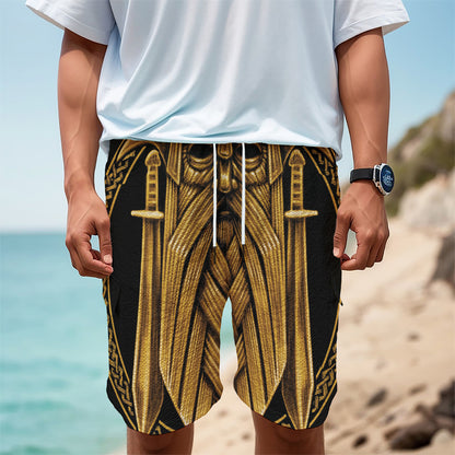 Gold Viking Norse God Odin Print Men's Cargo Shorts