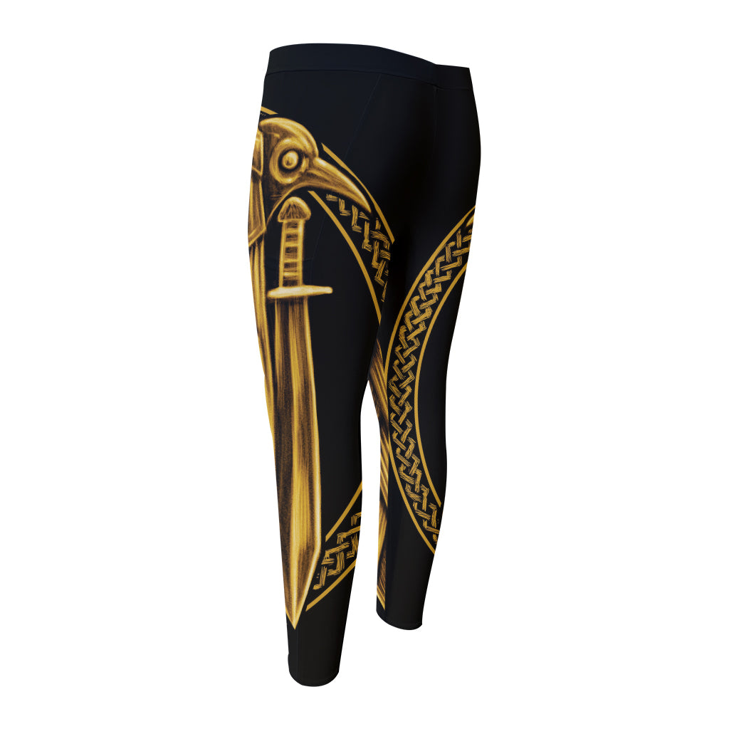Gold Viking Norse God Odin Print Men's Compression Pants