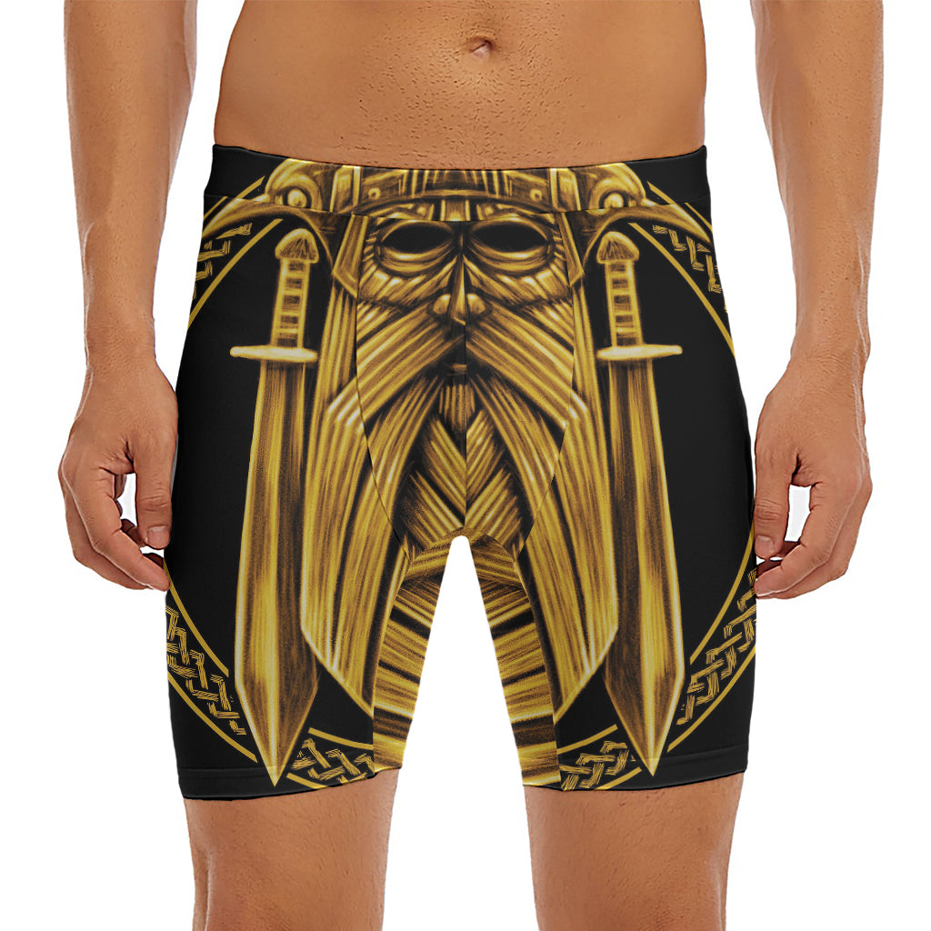 Gold Viking Norse God Odin Print Men's Long Boxer Briefs