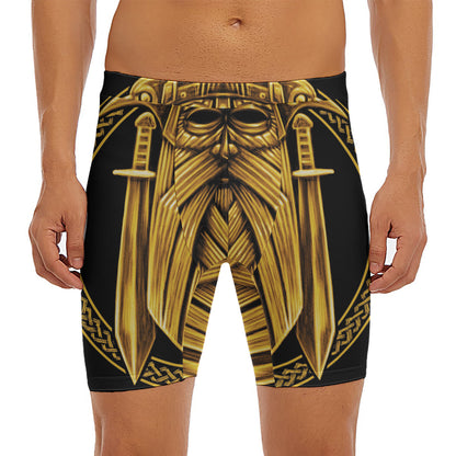 Gold Viking Norse God Odin Print Men's Long Boxer Briefs