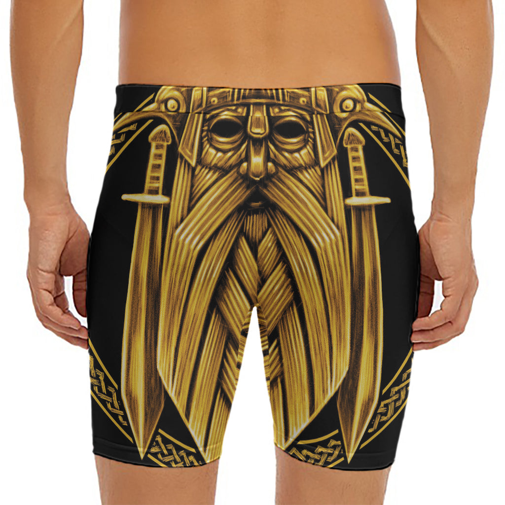 Gold Viking Norse God Odin Print Men's Long Boxer Briefs