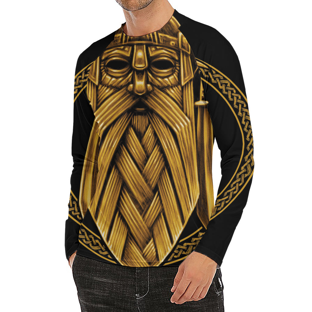 Gold Viking Norse God Odin Print Men's Long Sleeve Rash Guard