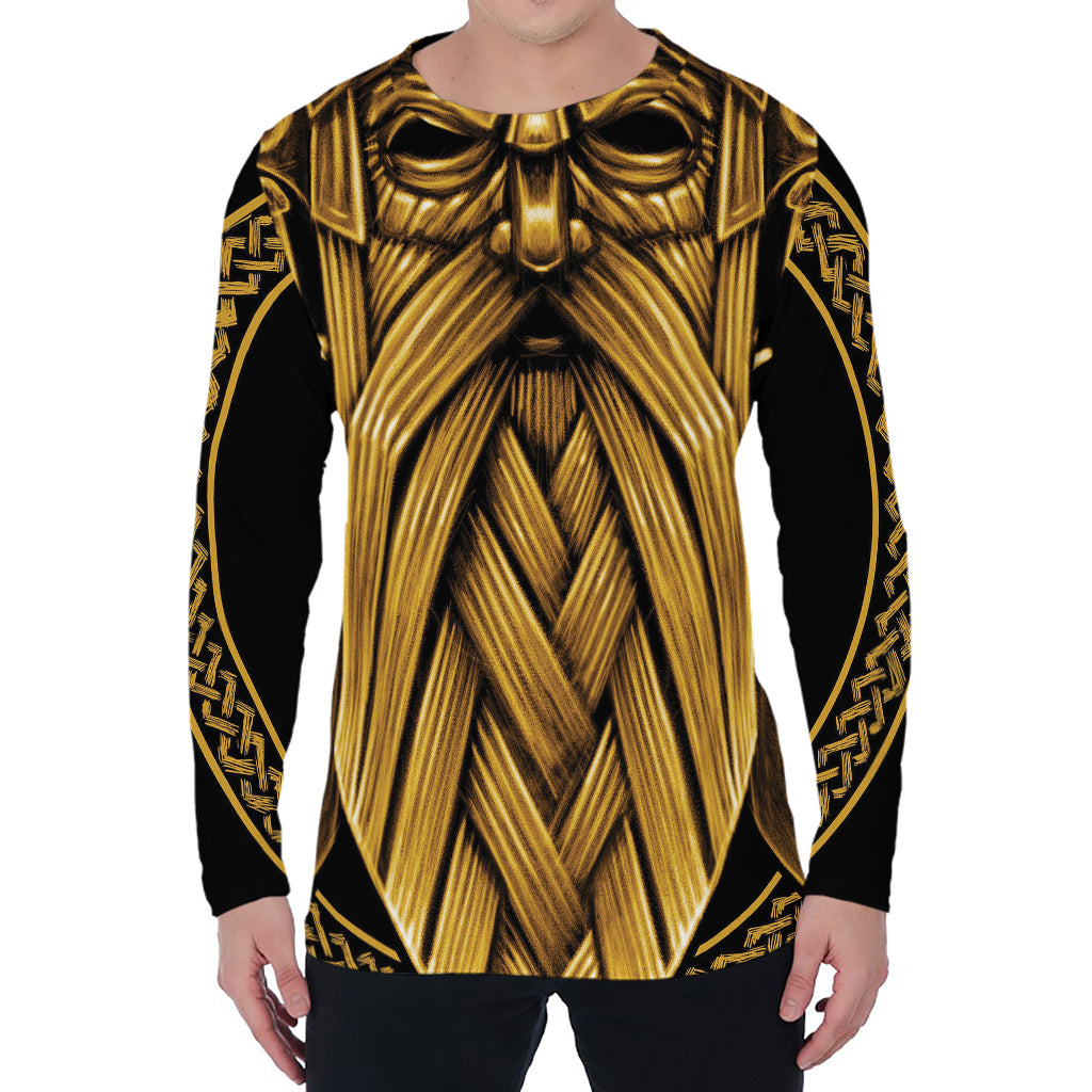 Gold Viking Norse God Odin Print Men's Long Sleeve T-Shirt