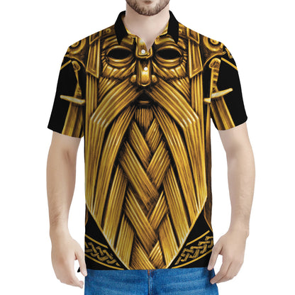 Gold Viking Norse God Odin Print Men's Polo Shirt