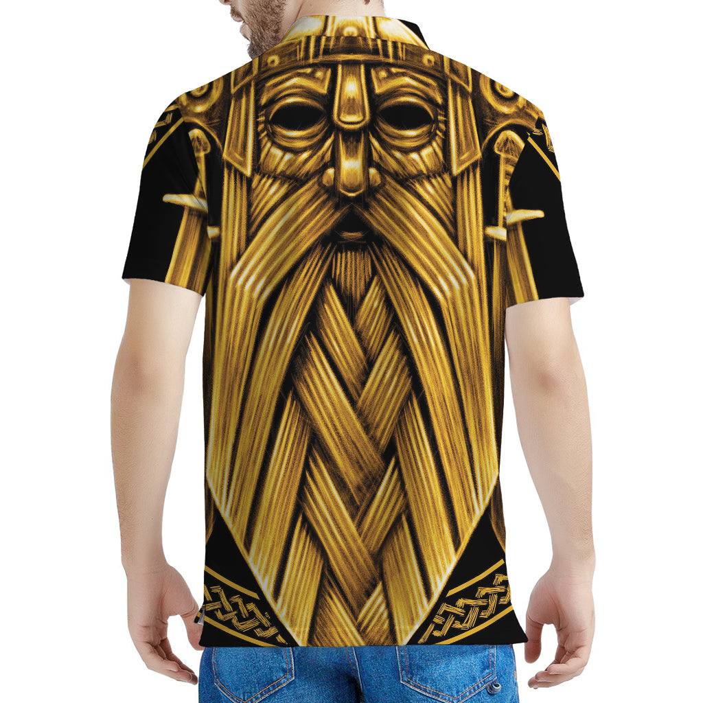 Gold Viking Norse God Odin Print Men's Polo Shirt