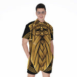 Gold Viking Norse God Odin Print Men's Rompers