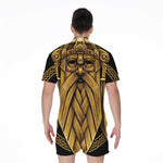 Gold Viking Norse God Odin Print Men's Rompers