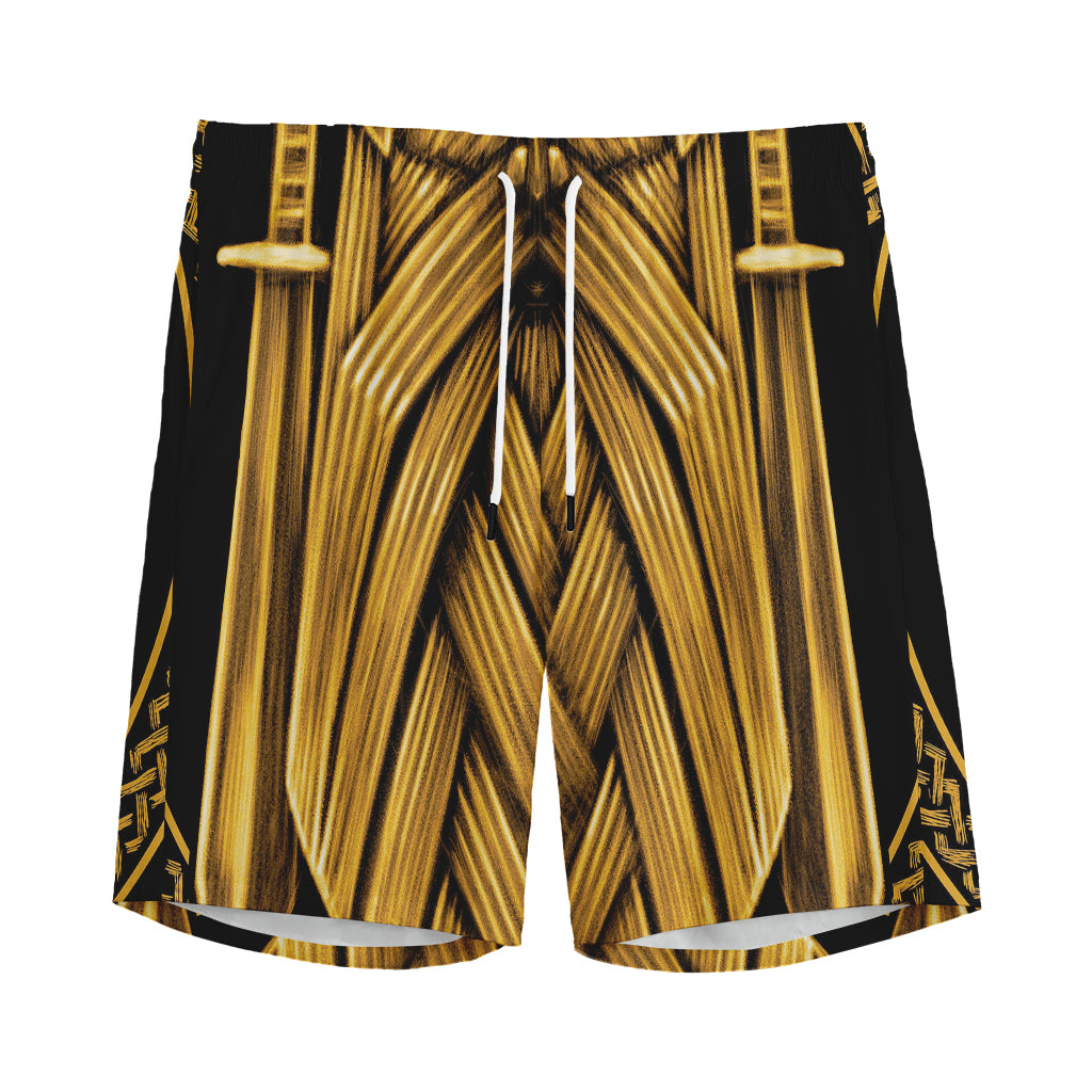 Gold Viking Norse God Odin Print Men's Sports Shorts
