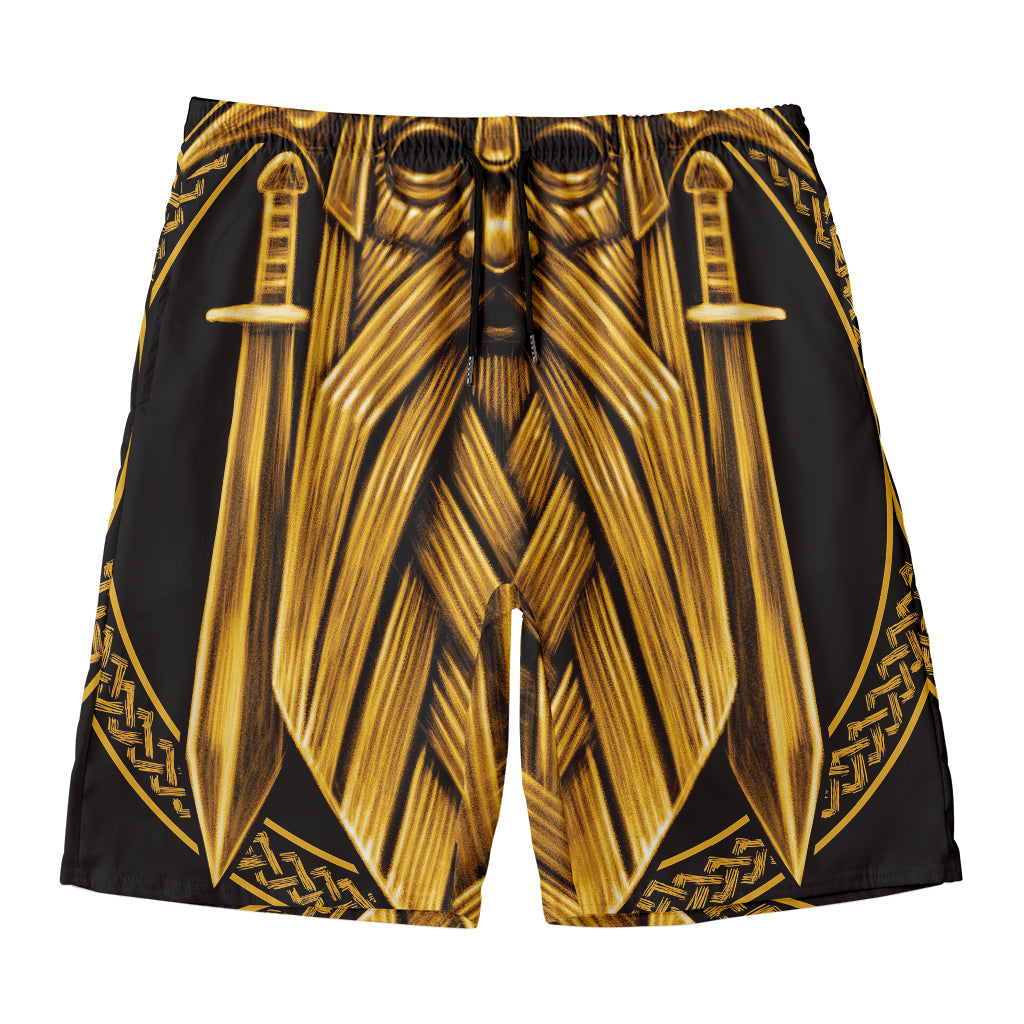 Gold Viking Norse God Odin Print Men's Swim Trunks