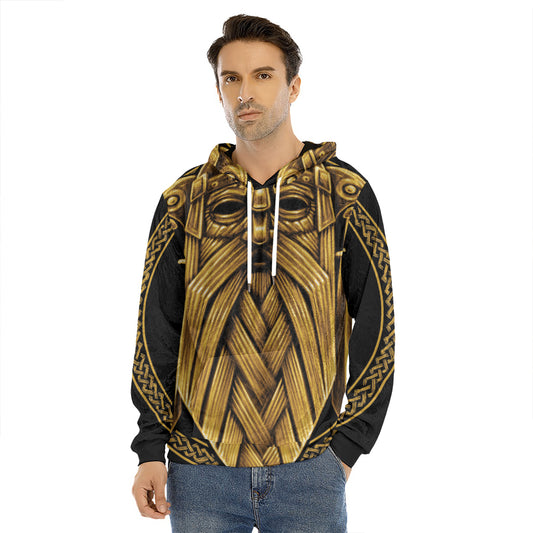 Gold Viking Norse God Odin Print Men's Velvet Pullover Hoodie