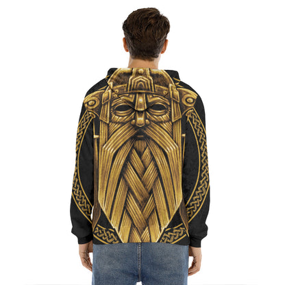 Gold Viking Norse God Odin Print Men's Velvet Pullover Hoodie