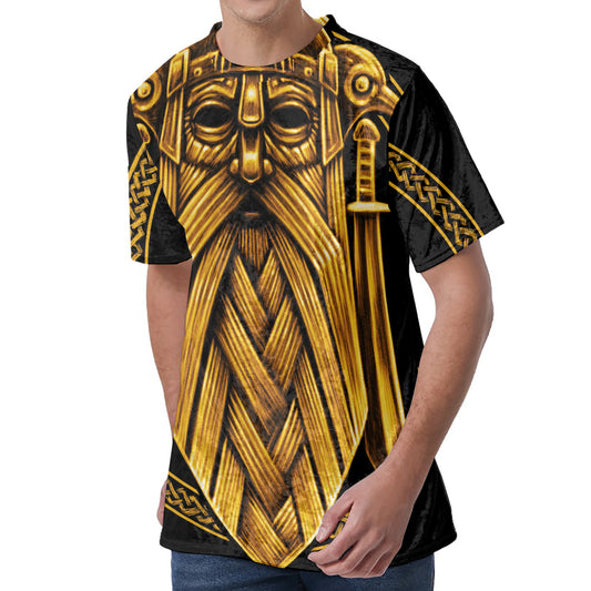 Gold Viking Norse God Odin Print Men's Velvet T-Shirt