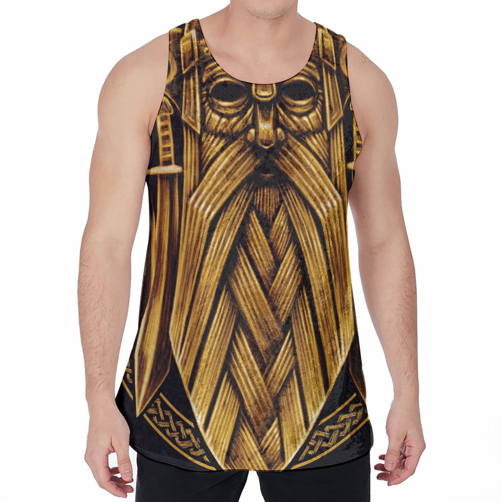 Gold Viking Norse God Odin Print Men's Velvet Tank Top