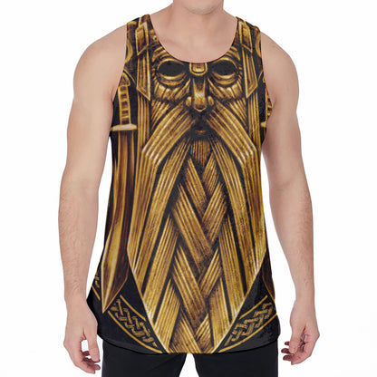 Gold Viking Norse God Odin Print Men's Velvet Tank Top