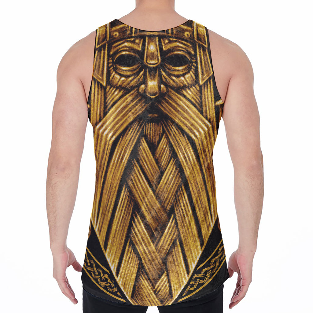 Gold Viking Norse God Odin Print Men's Velvet Tank Top