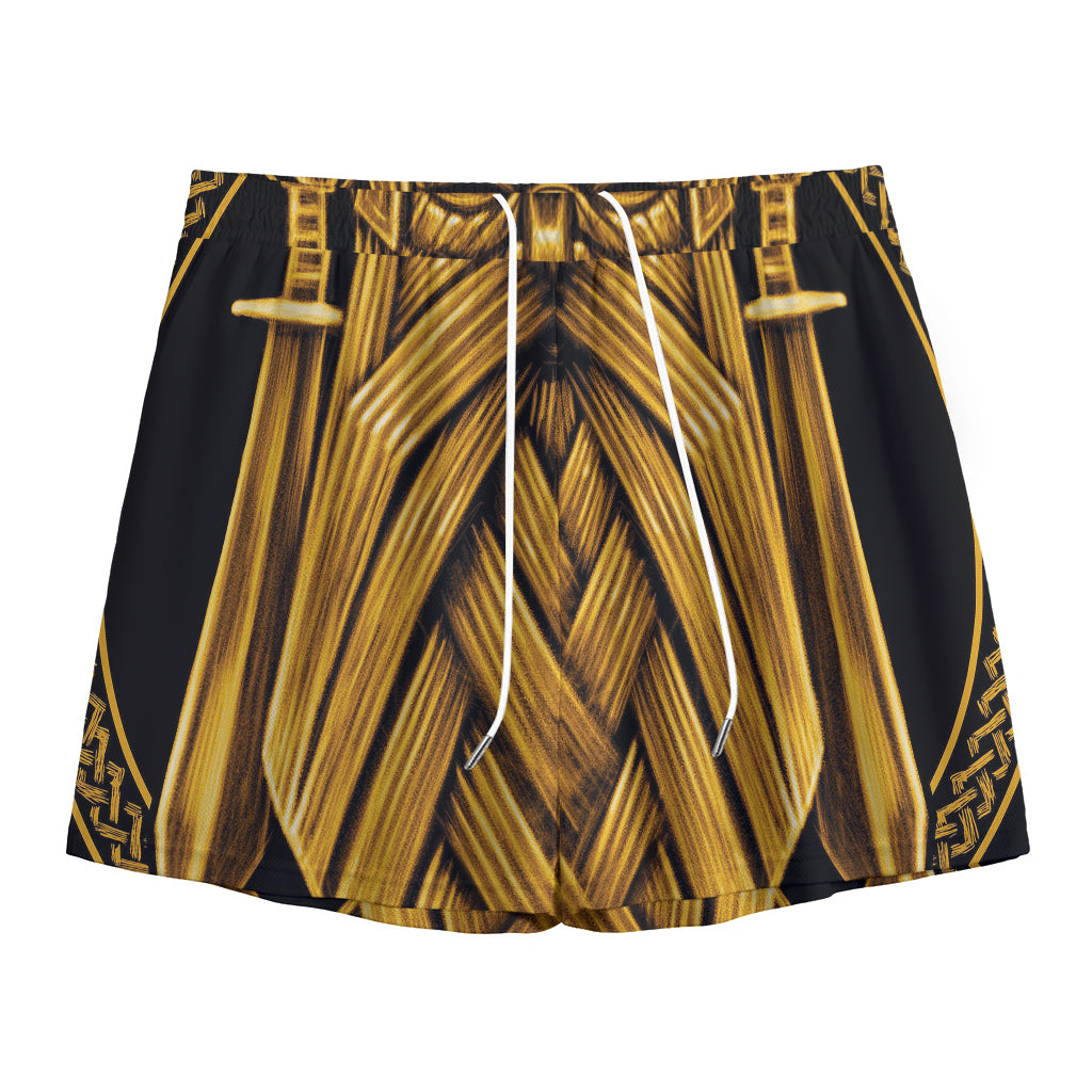 Gold Viking Norse God Odin Print Mesh Shorts