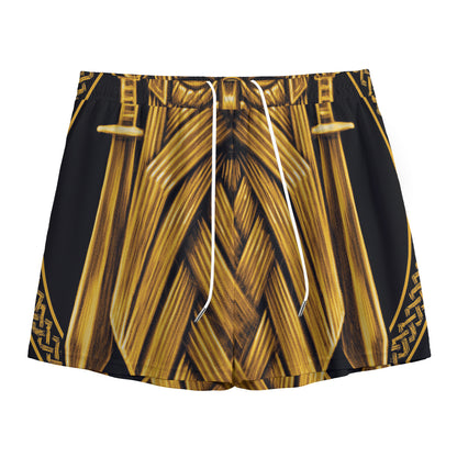Gold Viking Norse God Odin Print Mesh Shorts