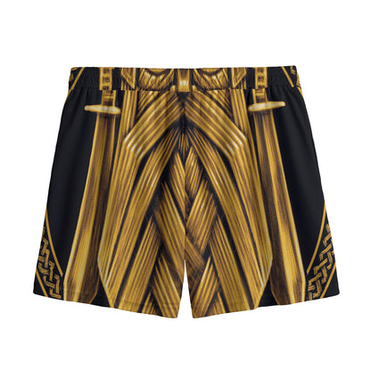 Gold Viking Norse God Odin Print Mesh Shorts