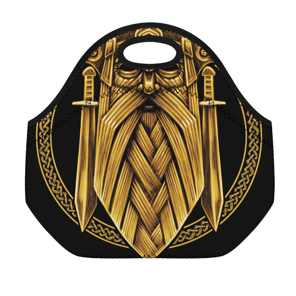 Gold Viking Norse God Odin Print Neoprene Lunch Bag