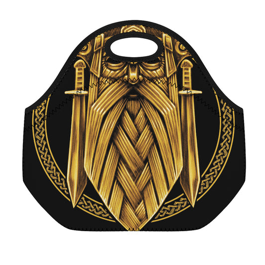 Gold Viking Norse God Odin Print Neoprene Lunch Bag