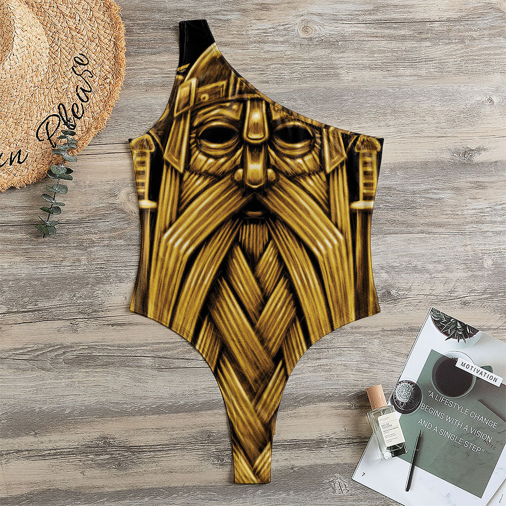 Gold Viking Norse God Odin Print One Shoulder Bodysuit
