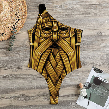 Gold Viking Norse God Odin Print One Shoulder Bodysuit