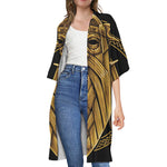 Gold Viking Norse God Odin Print Open Front Beach Cover Up