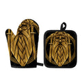 Gold Viking Norse God Odin Print Oven Mitt And Pot Holder Set
