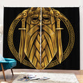 Gold Viking Norse God Odin Print Pencil Pleat Curtains